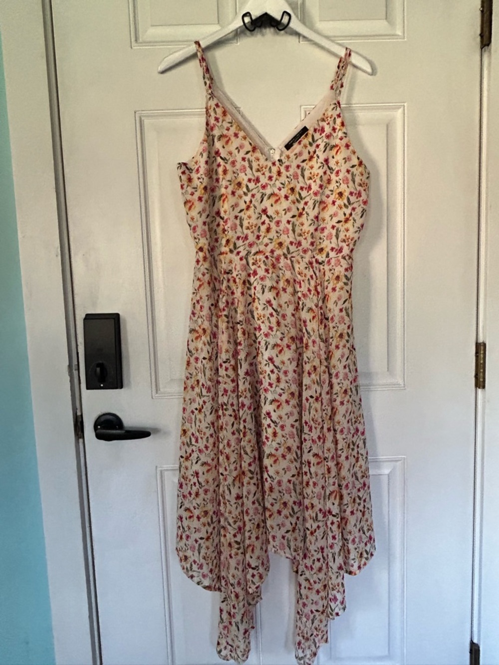Romeo & Juliet Couture Cream Floral Midi Dress with Pink and Green Accents